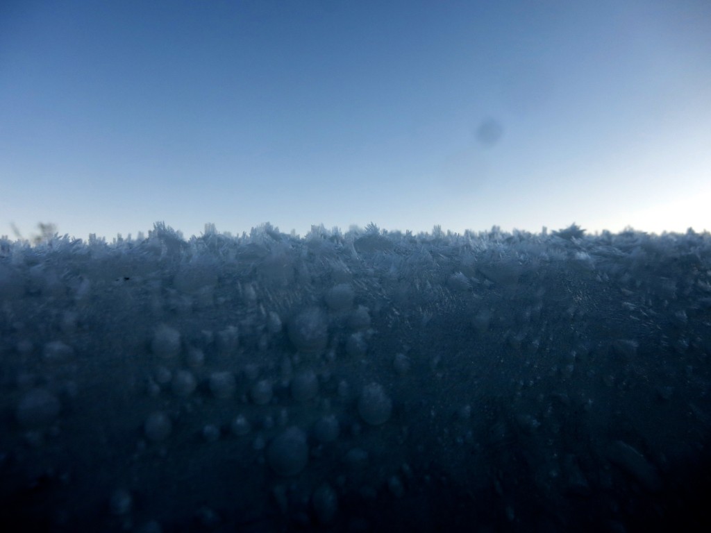 This is the ice on top of the car in the morning, after our freezing night